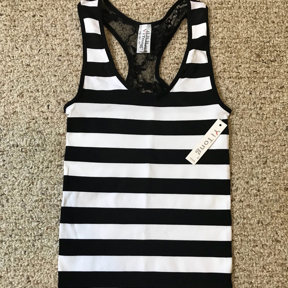 Striped tank top with lace detail